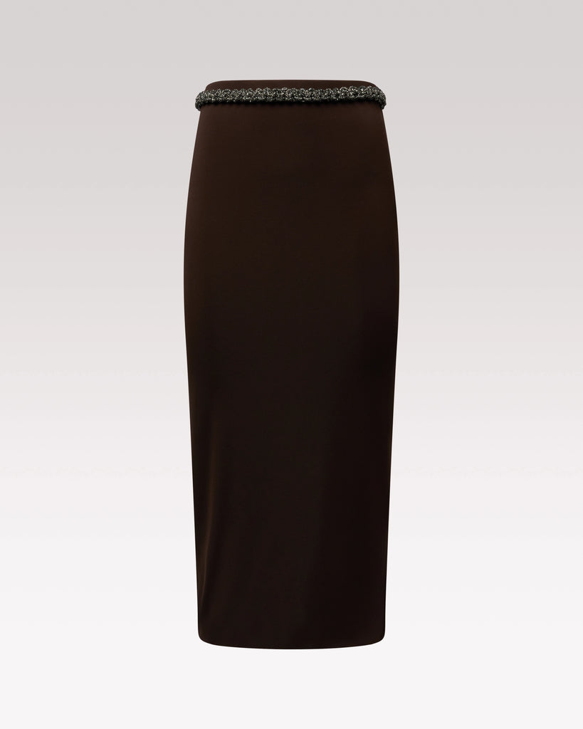 Hera Skirt Choco – Hibourama | Capsule Meraviglia, front view with belt